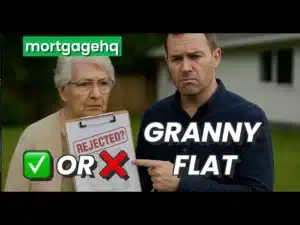 An elderly woman and a man next to each other with text over them "Granny flat"