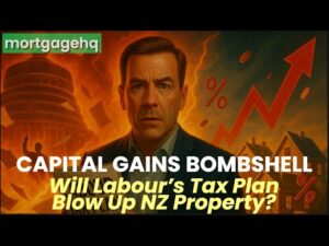 A man looking stressed with text on screen "capital gains bombshell will Labour's tax plan blow up NZ property?"
