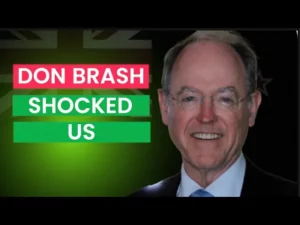 A man smiling with text next to him "Don Brash shocked us", indicating something he said about the Reserve Bank