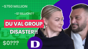 Du Val Group owners smiling at each other with text next to them "Du Val Group Disaster"