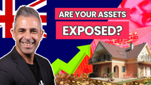 A man smiling with text next to him "are your assets exposed?", indicating a warning for property investors