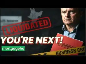 A stern looking man with text next to him "Liquidated You're Next!", indicating the topic of the video is about the dark side of NZ business failures