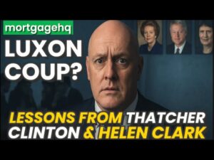 Christopher Luxon looking scared with text on top "Luxon coup? Lessons from Thatcher Clinton & Helen Clark"