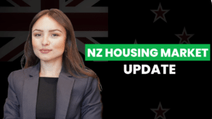 A woman smiling with text next to her "NZ housing market update"
