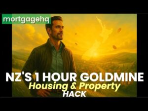 A man looking into the sunrise with text onscreen "NZ's 1 hour goldmine housing & property hack". Indicating this video is about NZ inflation