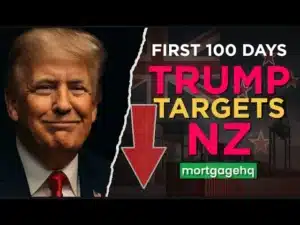 Trump on the left with text next to him on the right "First 100 days Trump targets NZ"