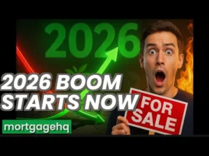A man looking shocked holding a "For sale" sign, with text next to him "2026 boom starts now". Indicating this video is about the boom in NZ property
