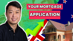 A man smiling with text next to him "your mortgage application", indicating what happens when you apply for a mortgage in NZ