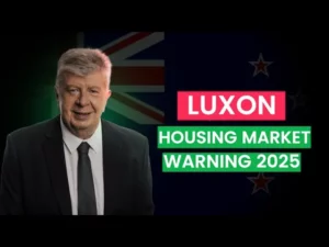 A man looking at the camera with text next to him "Luxon housing market warning 2025
