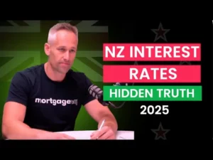 A man looking off camera with text next to him "NZ Interest rates hidden truth 2025"