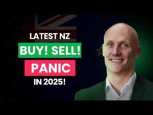 A man smiling with text next to him "Latest NZ Buy! Sell! Panic in 2025!", indicating nz housing trends